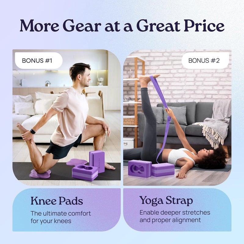 Deep-Zen ® Yoga Blocks Wrist Support; Yoga Blocks 2 Pack with Knee Pads and Strap to Put Less Weight on Wrists; Durable, Versatile Yoga Brick Exercise Block Set, Blocks Yoga - Image 3